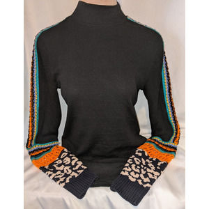 Free People Switch it Up Cuff Black Thermal Top Boho w/ Crochet Knit L Large